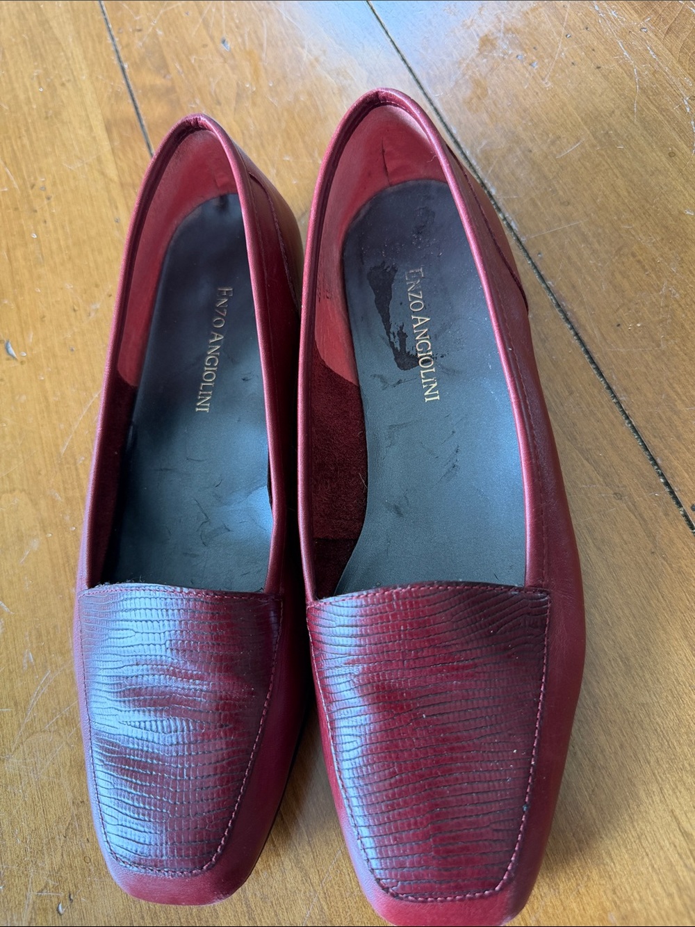 Enzo Angiolini Red Leather Textured Slip-On Loafers